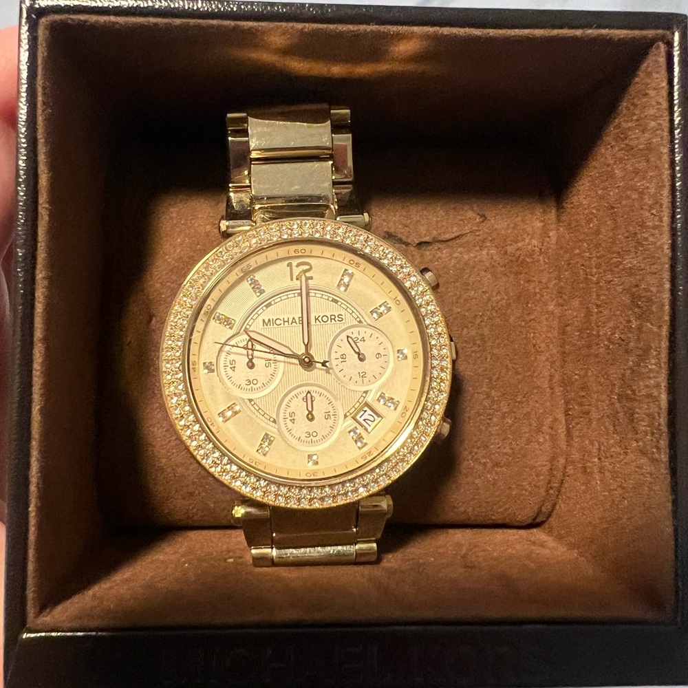 Michael Kors Gold-Tone Watch with Crystal Details
